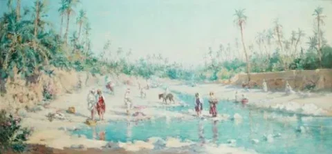 Gilbert GALLAND (1870-1956)L'oasis Huile sur panneau Adjugé à 16 576 €