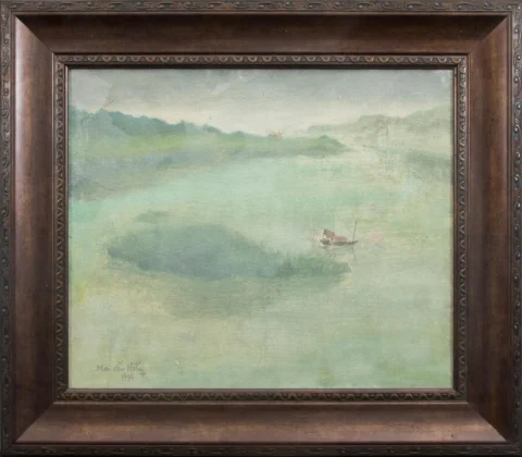 La Barque sur la rivière Dáy / Thuyên trên sông Dáy, 1994Huile sur toile Estimation : 15 000 € - 18 000 €