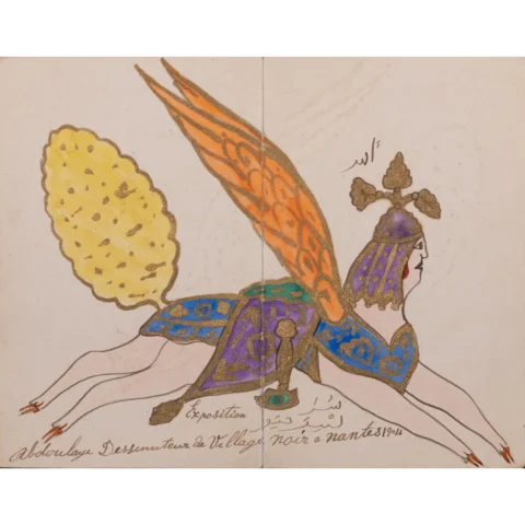 Abdoulaye Samb (Actifs vers 1900-1930, Sénégal) Al-Burãq (Le cheval ailé), 1904 Aquarelle sur papier cartonné Adjugé à 2 340 €