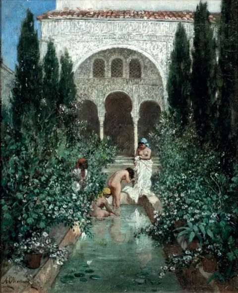 Marc-Alfred CHATAUD (1833-1908) Baigneuses dans les jardins d'un palais Huile sur toile Adjugé à 6 000 €