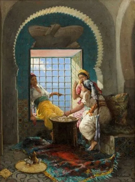 Alfred CHATAUD (Marseille, 1833 - Alger, 1908) La partie de cartes au harem Huile sur toile Adjugé à 15 300 € 