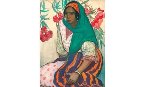 André SUREDA (1872-1930)Jeune femme au foulard vert Aquarelle et gouache Adjugé à 7 000 €