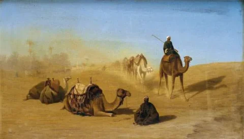 Charles-Théodore FRÈRE (1815-1888) Caravane dans le désert Huile sur toile Adjugé à 49 568 €