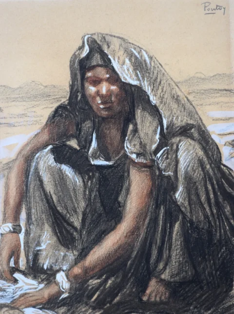 Henri Jean PONTOY(1888-1968) "Jeune marchande" Fusain, pastel et rehauts de gouache Adjugé à 300 €