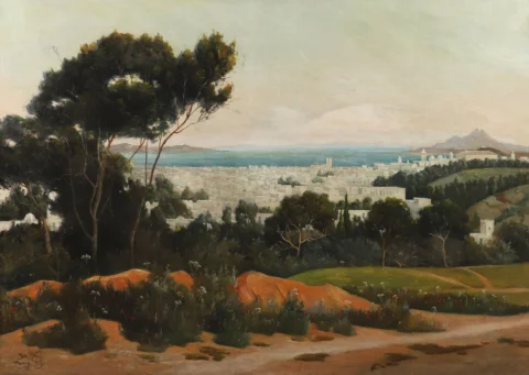 Théodore Charles BALKÉ (1875-1951) Vue de Tunis et de sa baie depuis les hauteurs, 1913 Huile sur toile Adjugé à 2 000 €