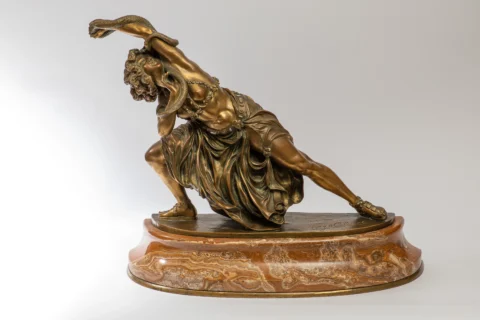 COLINET Claire-Jeanne-Roberte (1910-1940) " La danse de Carthage ". Epreuve en bronze à patine dorée, fonte d'édition ancienne, cachet de fondeur " ASP ", Adjugé à 5 500 €