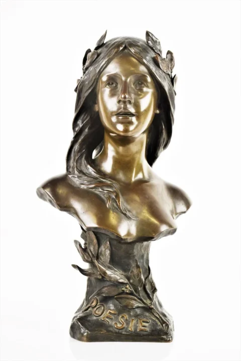 GODET Henri (1863-1937)"Allégorie de la poésie." Bronze signée, numéroté AP 2812 avec cachet de la Société des bronzes de Paris Adjugé à 1 120 €