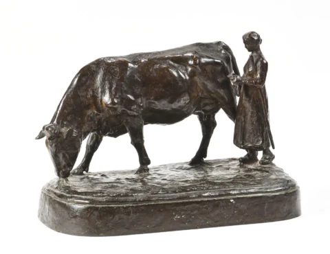 Henri Louis BOUCHARD (1875-1960) "Vache au pâturage" Épreuve en bronze à patine brune, signée sur la terrasse. Cachet du fondeur "Cire Perdue Bisceglia". Adjugé à 870 €