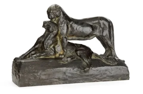 Maximilien Louis Fiot (1886-1953) Couple de panthères Epreuve en bronze à patine brune à la cire perdue Cachet de fondeur «Susse Frères Editions Paris» Adjugé à 6 630 €