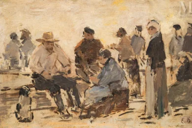 Eugène Louis BOUDIN (1824-1898) Marché, paysans bavardant, vers 1880-1885