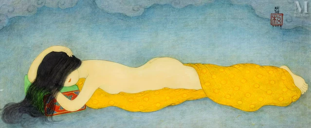 MAI TRUNG THU (1906-1980) "Nu allongé", 1966 Gouache sur soie