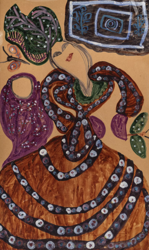 BAYA (Fatma Haddad Mahieddine)(1931-1998) Sans titre, dite femme et papillons, circa 1945