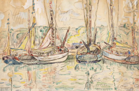 Paul SIGNAC (1863-1935) Bateaux à quai